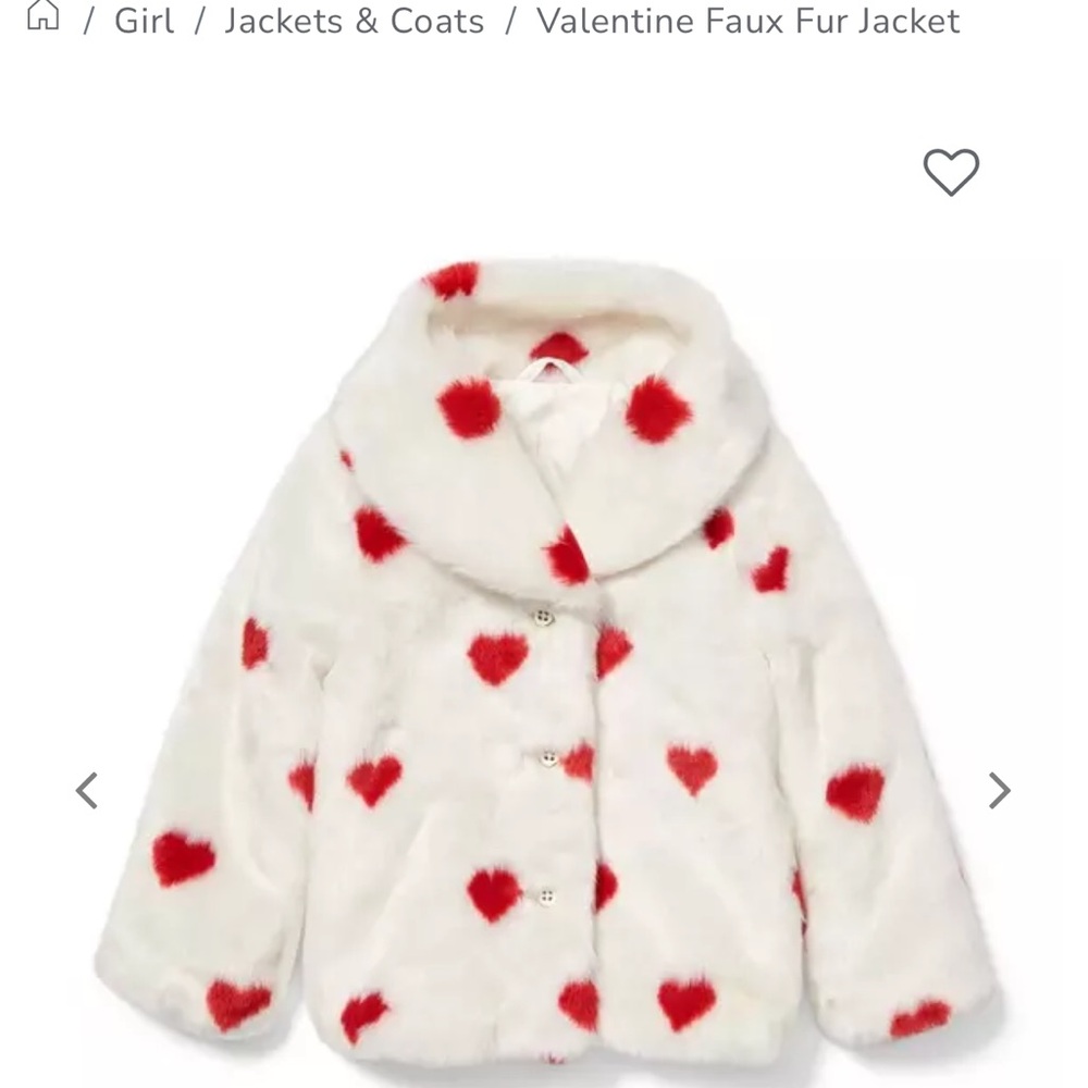 Janie and Jack Heart Pattern Faux Fur Jacket - White and Red